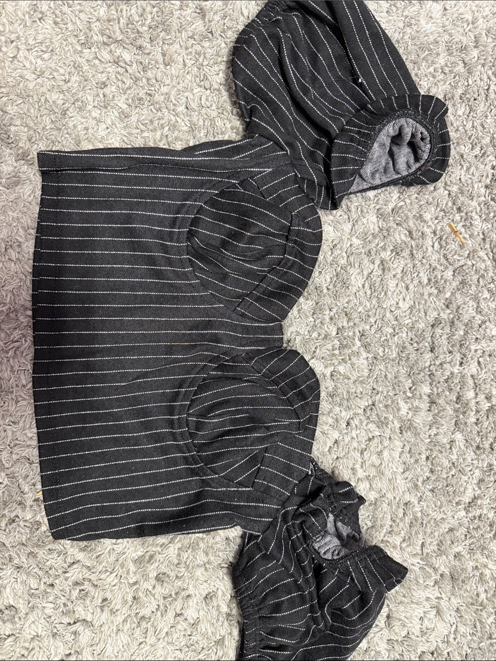 Haute Monde Black Pinstripe Puff Sleeve Crop Top with Hood